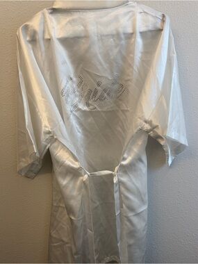 White Satin 'Bride' Robe with Rhinestone Script